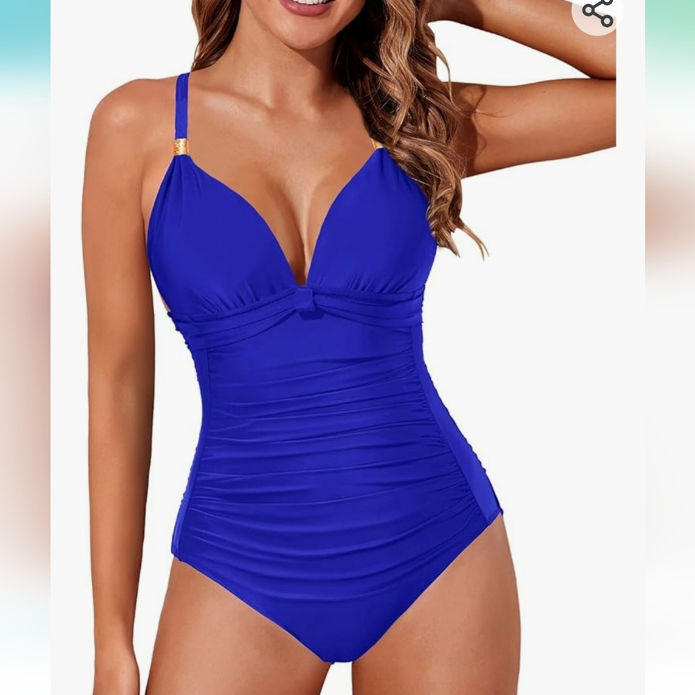 Aqua Eve One Piece Blue Violet Swim Suit Summer Beach Vacation Resort